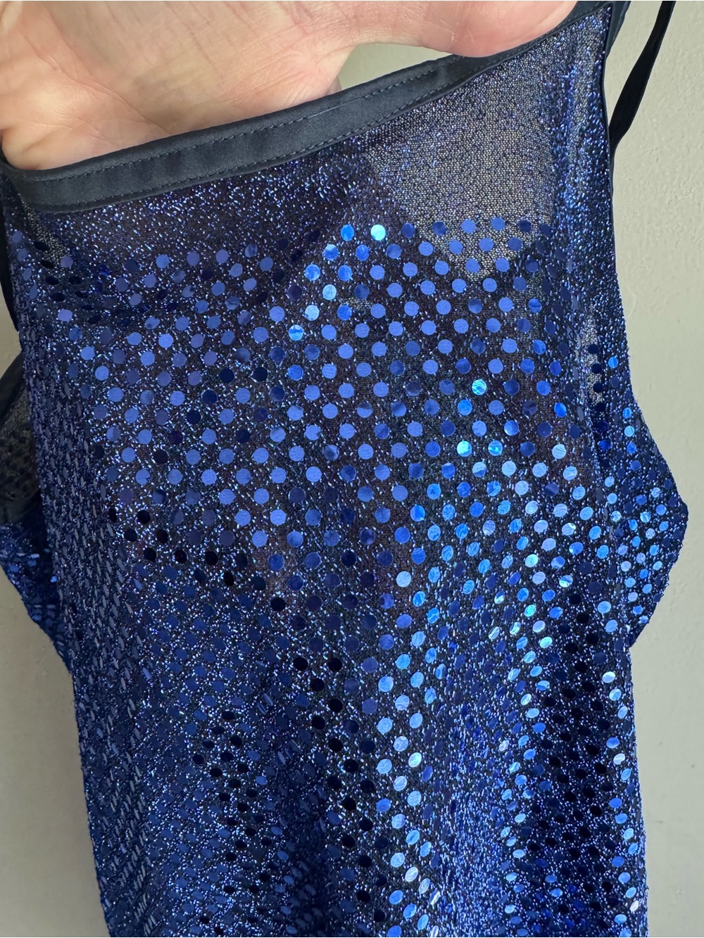 Blue Sequin Semi Sheer Slip Mini Dress Party New Years Spaghetti Strap S M - Picture 4 of 8